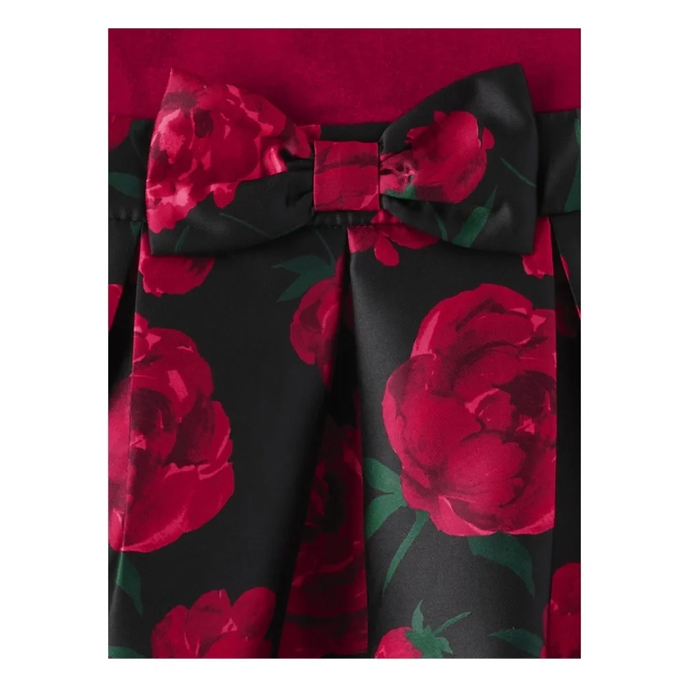 The Children’s Place Girls Red Velour Print Dress Size 10 NEW